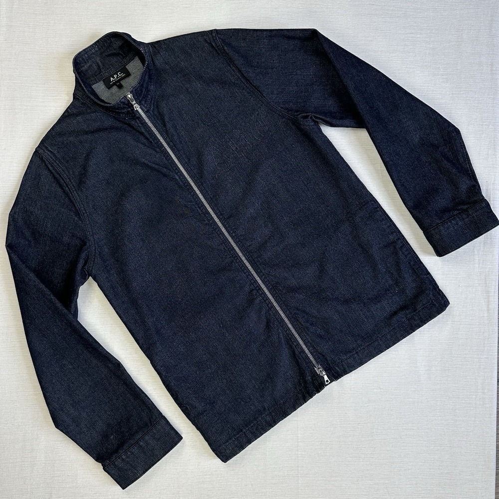APC Rue De Fleurus Paris Denim Jacket Racer Workwear Double Zip Men M Dark Blue